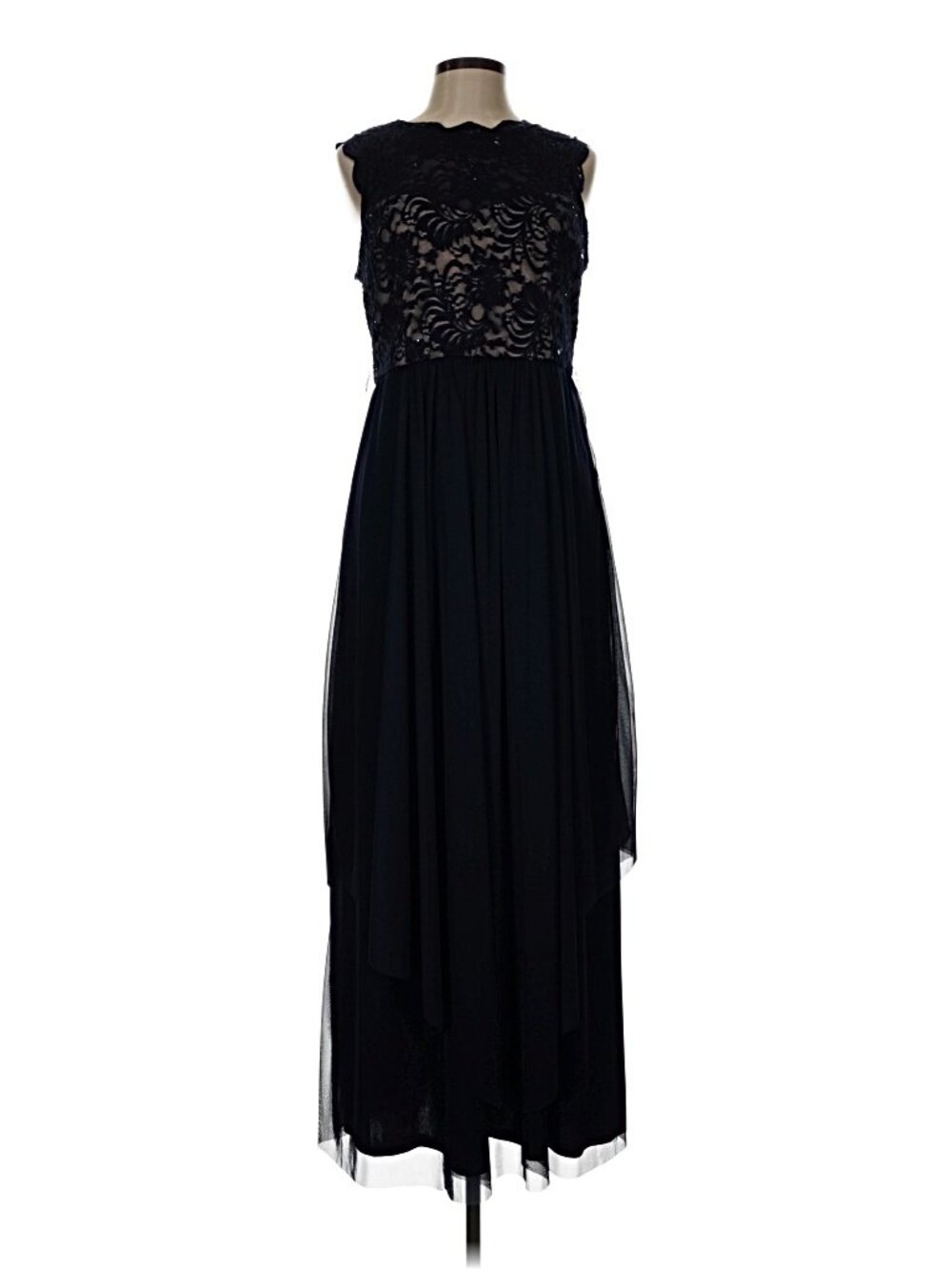 R&M Richards Navy Blue Lace Chiffon Maxi Dress Size 12 Formal Evening Gown